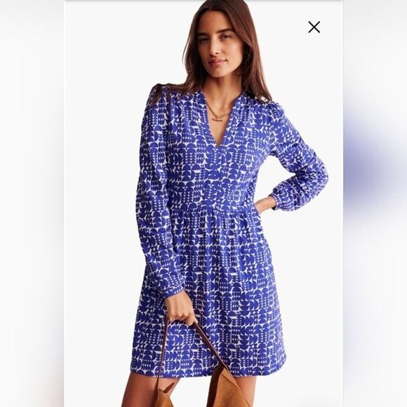 NWT Boden Naomi Relaxed Jersey Dress sapphire blue, white geometric pop print 6R - Picture 1 of 7